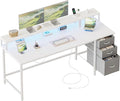 63 inch Computer Desk with Drawers, Reversible Gaming Desk, White | Gamer Desk with LED Lights, Power Outlets & Monitor Stand, Large Office Table for Home Bedroom Study Work Writing