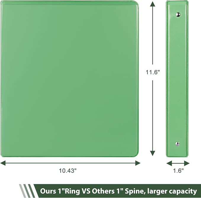 COMIX Sturdy Standard 1 Inch 3 Ring Binder with Clear View Cover | 1"Round Ring,PVC-Free Board,Holds 200 Letter Sheets,Morandi Multicolor for Students & Office,6 Pack (Sea Green)