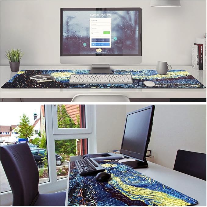 Cacoy Gaming Mouse Pad, 40"x16" Large Non-Slip Rubber Base Mousepad, XXL Extended Keyboard Mouse Mat, Stitched Edges Office Desk Pad, Mouse Pad for Full Desk, Computer Keyboard Mouse Mat, Starry Night