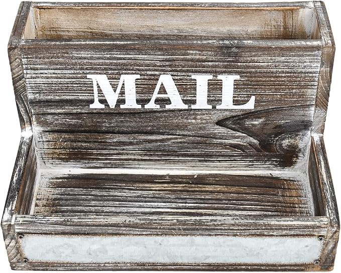 Farmhouse Wood Desktop Desk Mail Organizer with 2-Slot Desktop Mail Sorter Holder File Organizer Bill Paper Folder Office Desk Accessories Rustic Office Supplies Home Decor