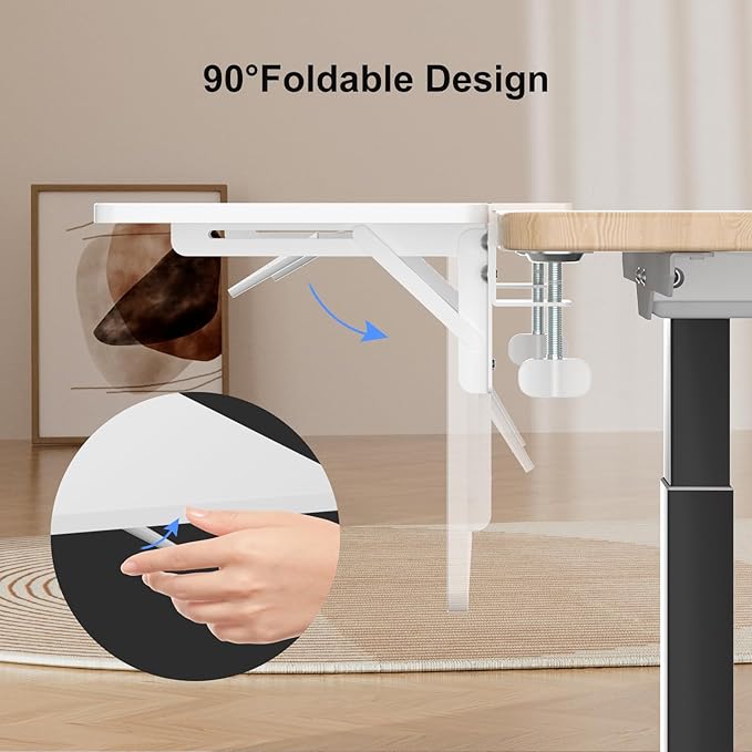 Suptek Clamp-on 9.5 x 23.6 inch Desk Extender, Wrist Support, Foldable Keyboard Tray Platform, Suitable for Office Desks, White, DSF3LW