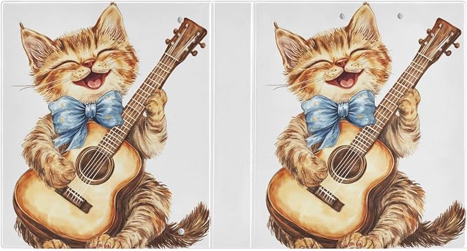 Guitar Player Cute Cat Binder 1.5 Inch Binder with Clipboard&Pockets, Music Kitty Cat Hardcover Binders 3 Ring Heavy Duty Large File Folder for Office School Supplies-Holds 200 Sheets, 2 Pack