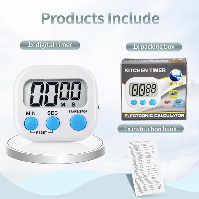 4 Pack Digital Kitchen Timer Magnetic Digital Timer with Big Display Loud Ring Cooking Timers for Cooking, Game, Gym, Break Time, Classroom(4, Pink, Blue, Purple, White)