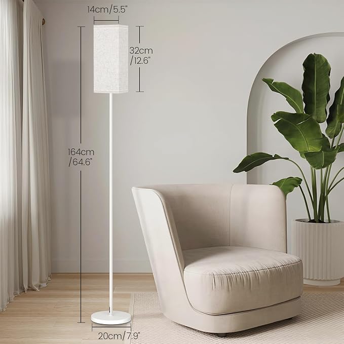 Floor Lamp, Pole Lamp with Foot Switch, Modern Standing Lamp Shade, Minimalist Freestanding Lamp (Bulb Not Included), for Living Room, Bedroom Office ETL Listed, White and Beige WE07LD05
