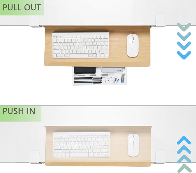ETHU Under Desk Keyboard Tray - Small Slide Out Keyboard Shelf with C Clamp Mount, 19.7" x 11.8" Ergonomic Pull Out Tray for Home Office Desk,Oak
