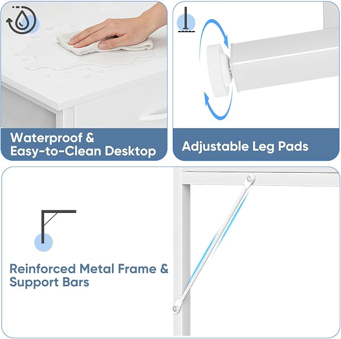 DUMOS 40-Inch Computer Desk with Drawers and Monitor Stand, White | Small Writing Desk for Home Office with Headphone Hook, Compact Study Table for Bedroom