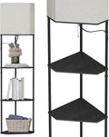 SUNMORY Sector Corner Shelf Lamp 3 Color Temperatures LED Bulb,Corner Lamps with Linen Lampshade, Floor Lamps for Living Room, Bedroom, Study, Black Standing Lamp with Shelves | 3 CCT LED Bulb Include, 4-Tier Display Bookshelf, 63" Tall Standing Lamp, ...