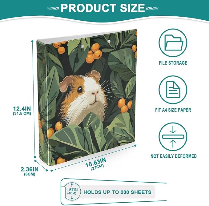 Guinea Pig Berry Decorative 3 Ring Binder 1.5 Inch Large View Binders with Pockets Holds 200 Sheets File Organizer for Office College School, 2 Pack
