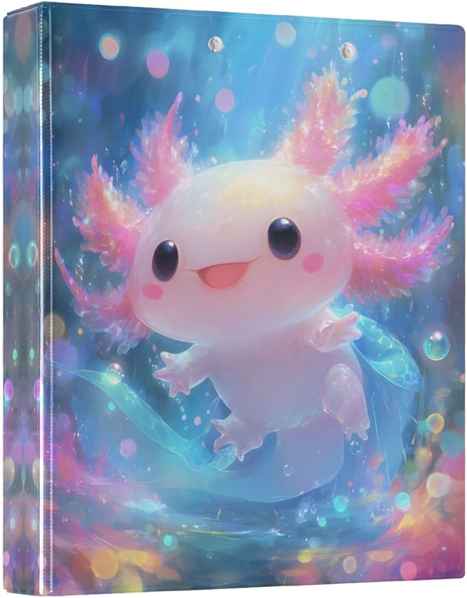 3 Ring Binder Shiny Axolotl 1.5" Round Ring Binders View Binder with 200 Sheet for Kids School Supplies Women Men Office, 1 Pack