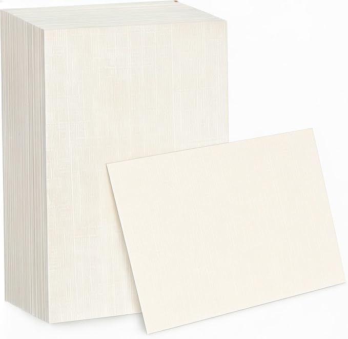 100 Sheets Ivory Linen Textured Cardstock Paper for Printing 5x7 Inch | 300gsm Cream Thick but Printer-Friendly Card Stock for Wedding Baby Shower Invitations, Annoucements or Name Cards
