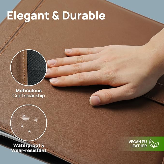 POPRUN 2 Inch PU Leather Portfolio Binder, Letter Size, Brown | 2" Ring, Letter Size, PU Leather, Dividers, Document Organizer, Business, Meetings, Office