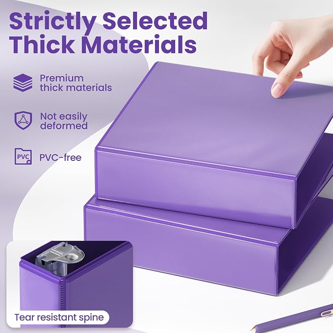 SUNEE 3 Ring Binder 2 Inch D Ring, Clear View Binder Three Ring PVC-Free (Fit 8.5x11 Inches) for School or Office Supplies, Dark Purple, 1 Pack