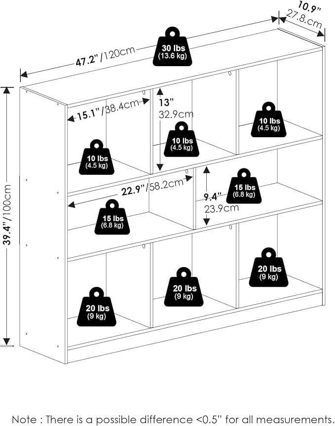 Furinno DALY Book Shelf, 8-Cube Bookshelf, Horizontal Cube Storage Organizer Bookcase, 10.9 x 47.2 x 39.4, for Living Room, Bedroom, Home Office, Espresso
