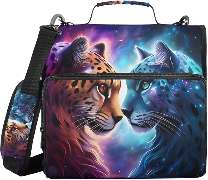 Cheetah Tiger Galaxy 3 Ring Binder Bag 1.5 inch Binder Organizer with Zipper Shoulder Strap 500 Sheet Documents Storage for School Office