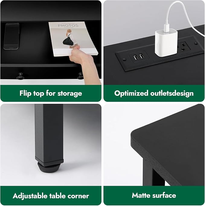 27 Inch LED Nightstand with Charging Station & 3 Drawers, Retro | RGB App Control, 2 AC Outlets & 2 USB Ports, Open Storage, Adjustable Feet, Wood Tall Nightstand for Bedroom or Office