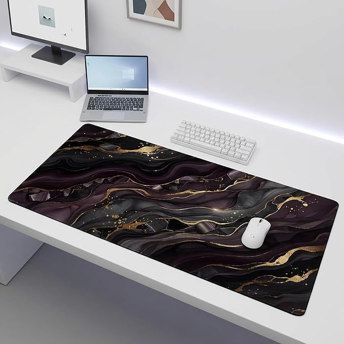 Large Mouse Pad 31.5x15.7 Inch Purple Marble Gold Foil Desk Mat XL | Aesthetic Purple Marble Design with Gold Foil,XL Keyboard Mouse Pad with Non-Slip Rubber Base for Home Office & Computer