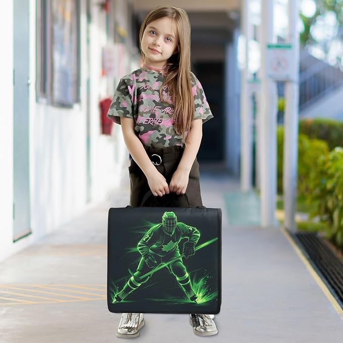 3 D-Ring Zipper Binder Bag, Green Hockey Player Removable Binder with Zipper Case Hold 300+ Sheets& 13 Inch Laptop for School Office Supplies Organizer