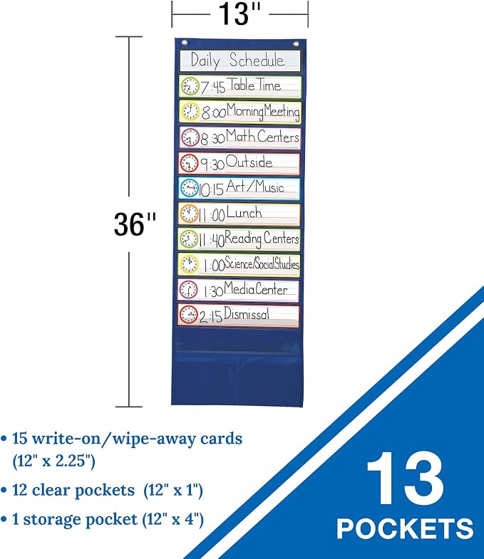 Carson Dellosa Daily Schedule Pocket Chart―Clock, Time, Subjects Scheduling Planner With Dry-Erase Cards, Classroom or Homeschool Learning (37.5" x 30")