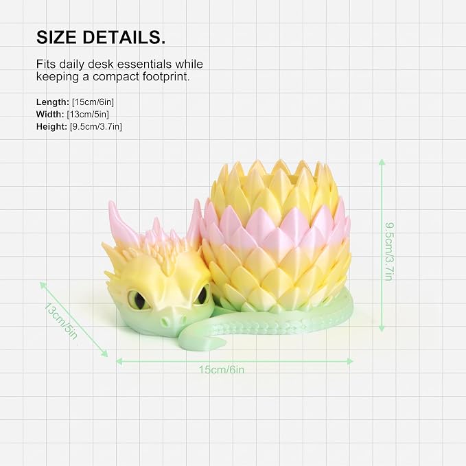 3D Printed Dragon Pencil Holder for Desk, Removable Dragon Egg Pen Holder, Cute Pencil Cup Desk Organizer for Pens, Pencils, Paper Clips, Makeup Brushes, Fantasy Desk Decor Gift for Kids
