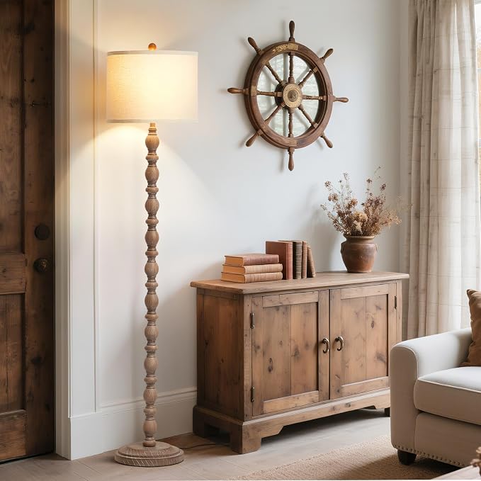 Luvkczc 62" Farmhouse Floor Lamp for Living Room & Bedroom - Adjustable Color Temperature Standing Lamp, Vintage Rustic Tall Floor Lamps with Rotary Switch, Resin Corner Lamps for Office (Dark Brown)