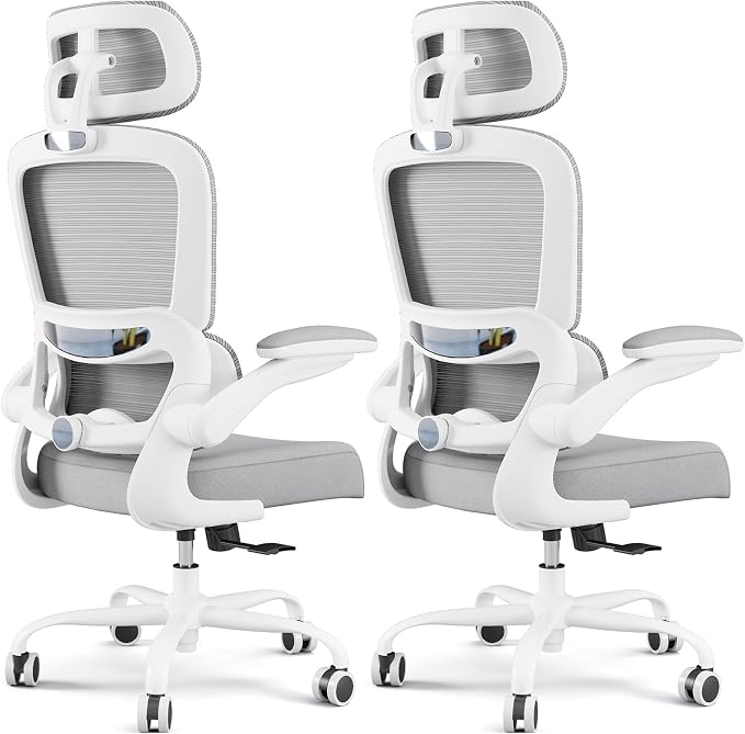 TRALT Office Chair Ergonomic Desk Chair - Gaming Chair with Lumbar Support (2, White) | 330 LBS Home Office Desk Chairs with Headrest, Reading Chair with Flip-up Armrests, Comfortable Computer Chairs (2, White)