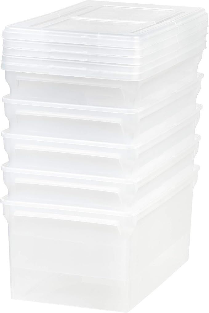 IRIS USA 5-Pack 44 Qt. Letter File Box with Hinged Lid, Clear | Organize lesson plans, classroom files and teaching materials with secure storage for teachers, schools and educators