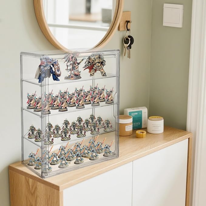Clear Acrylic Miniature Storage Case Stackable Miniature Carrying Case for Collectibles Transport Action Figure Display case with Magnetic Door for Warhammer 40k Miniatures,Death Guard 40k
