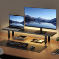 AFOOYO Dual Monitor Stand for Desk, Adjustable Height Wood Computer Riser, Ergonomic Monitor Shelf for Laptop, Printer, TV, Black - Large Storage Space, Sturdy Desk Organizer for Home & Office,Black