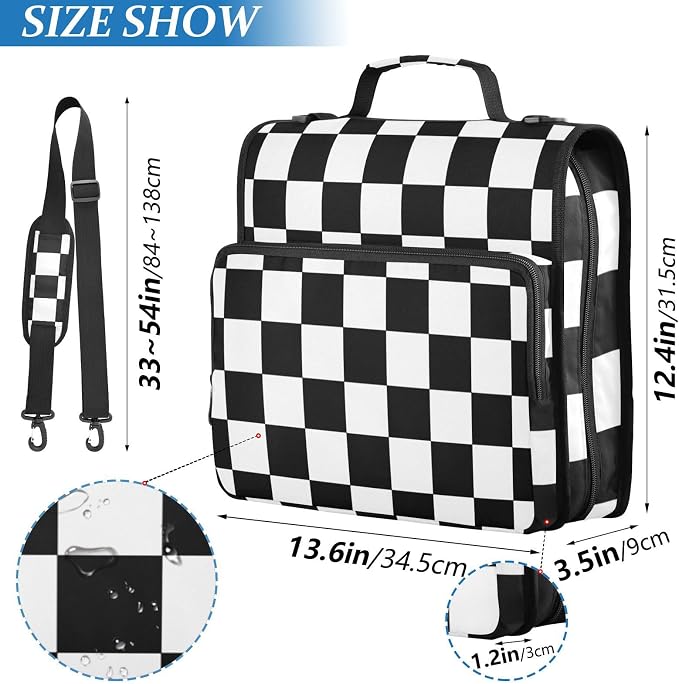 Checkered Flag Binder Bag 3 Ring Zipper with Handle Shoulder Strap | for School Work Office Organizer Storage Case