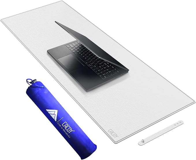 Cacoy 40" x 16" Oversized PU Leather Desk Mat, Extended Gaming Mouse Pad Writing Mat, Leather Desk Pad Blotters Protector for Office, Home, Computer, Laptop - White