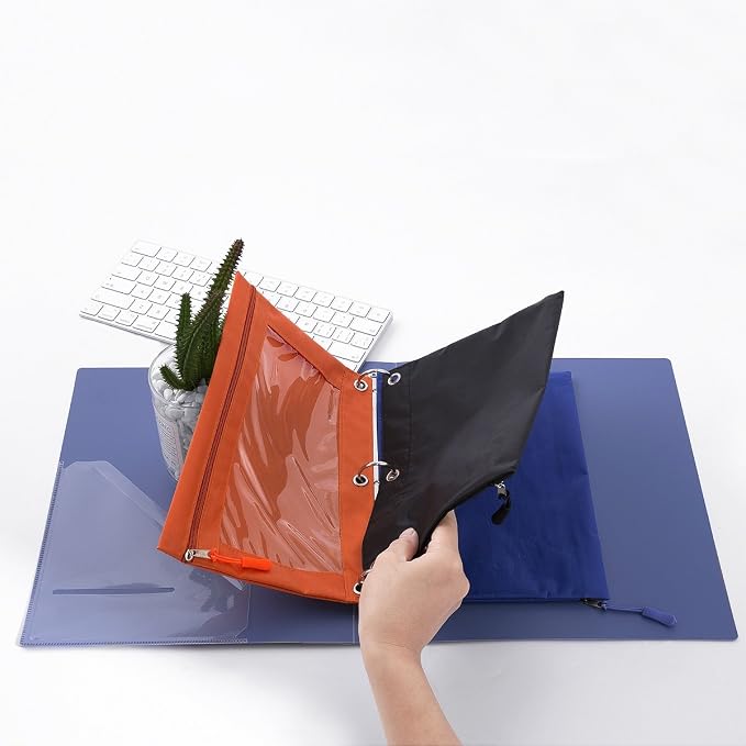 Pencil Pouch for 3 Ring Binder, Large Pencil Case with Clear Window, Metal Zipper Binder Pencil Pouches Fit Standard Binders, Durable Organizer for Office School Supplies 10Pack