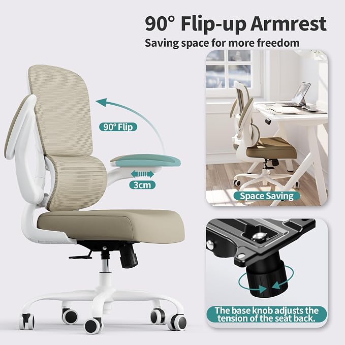 TRALT Office Chair - Ergonomic Desk Chair with Adjustable Lumbar Support, Mesh Computer Chair, Executive Chair for Home Office Comfortable Lumbar Support (1, Khaki)