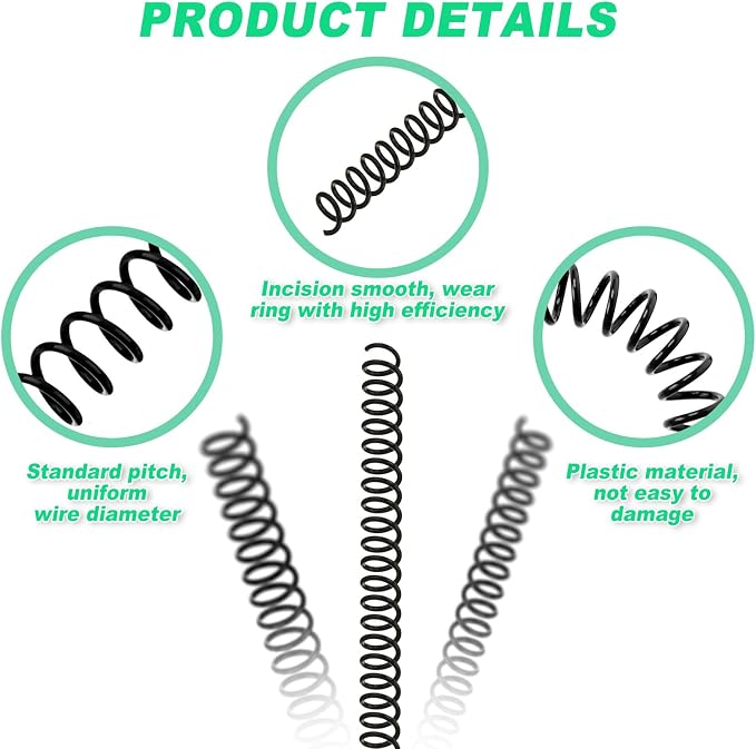Leinuosen 120 Pack Binder Coils,5/16 Inch,Black | Plastic Spiral Binding Coils for Documents, Reports, Notebooks, Compatible with Standard Binding Machines, Office Supplies