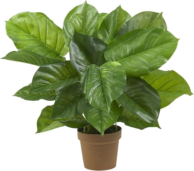 Nearly Natural Artificial Large Leaf Philodendron Real-Touch Room Decor | Eighteen Rich-Green Leaves, Fabulous Tropical Accent, Sturdy 7-Inch Nursery Pot Included, Perfect for Home or Office Display