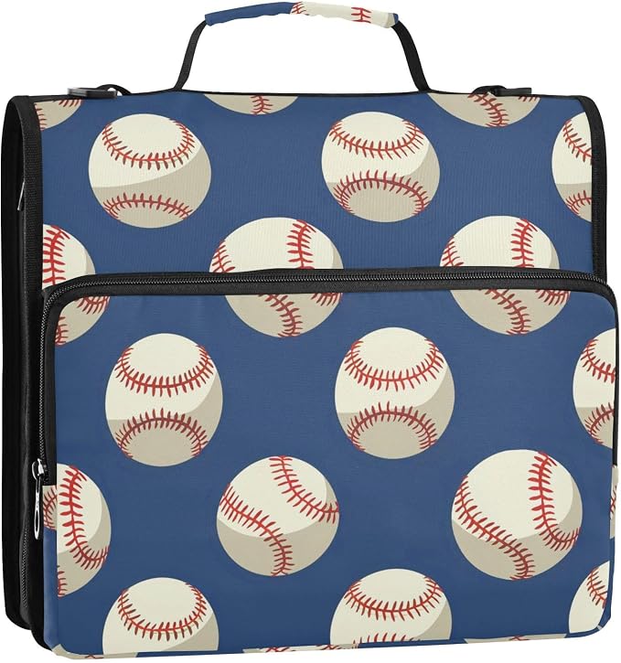 Baseballs Ball on Blue 3 Ring Binder Bag 1.5 inch Binder Organizer with Zipper Shoulder Strap 500 Sheet Documents Storage for School Office