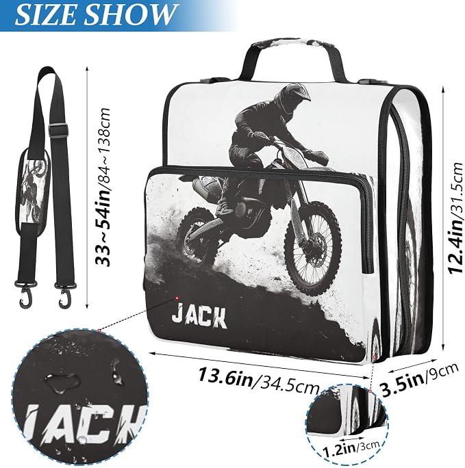 Personalized Motocross Zipper Binder, 1.5 Inch 3 Ring School Binder