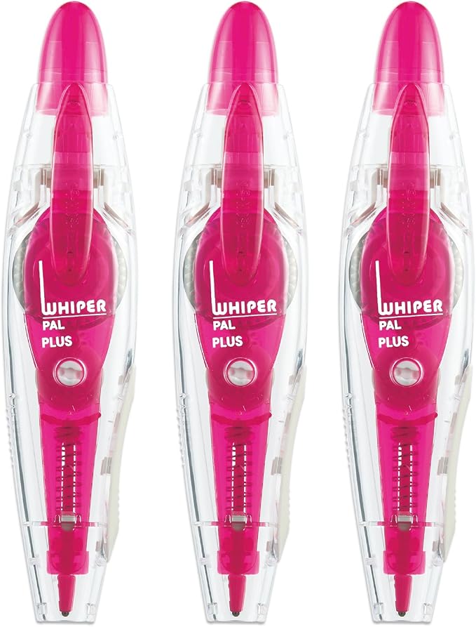 PLUS Plus Correction Tape Whiter Pal Tape Width 5mm Disposable Pack of 3 Pink 47-599