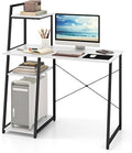 GIANTEX Computer Desk with Shelves, 47.5” Home Office Desk with Bookshelf, Host Stand, Metal Frame, PC Laptop Workstation, Modern Study Writing Desk for Bedroom, Small Space (White & Black)