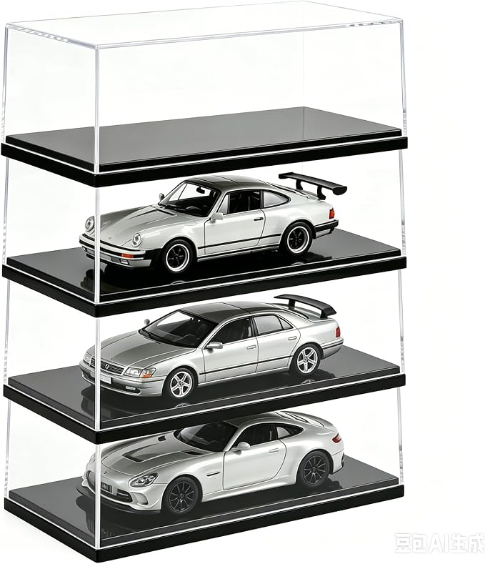 Model Car Display Case for 1:18 Scale Diecast Cars, Clear Acrylic Stackable Showcase Box for Toys & Memorabilia, Dustproof Collector Storage with Black Base, 13.4 x 6.4 x 5.5 Inch