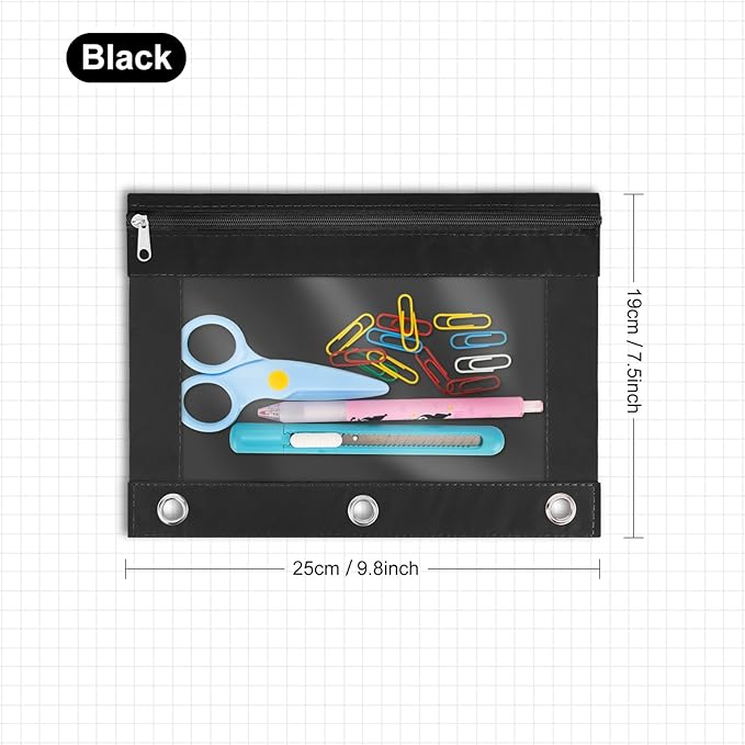 IKAYAS 38 Pack Pencil Pouch for 3 Ring Binder with Zipper, Black | Pencil Pouches Pencil Bags for Classroom bulk Pencil Box Pencil Case for Storing School Students Teacher Supplies