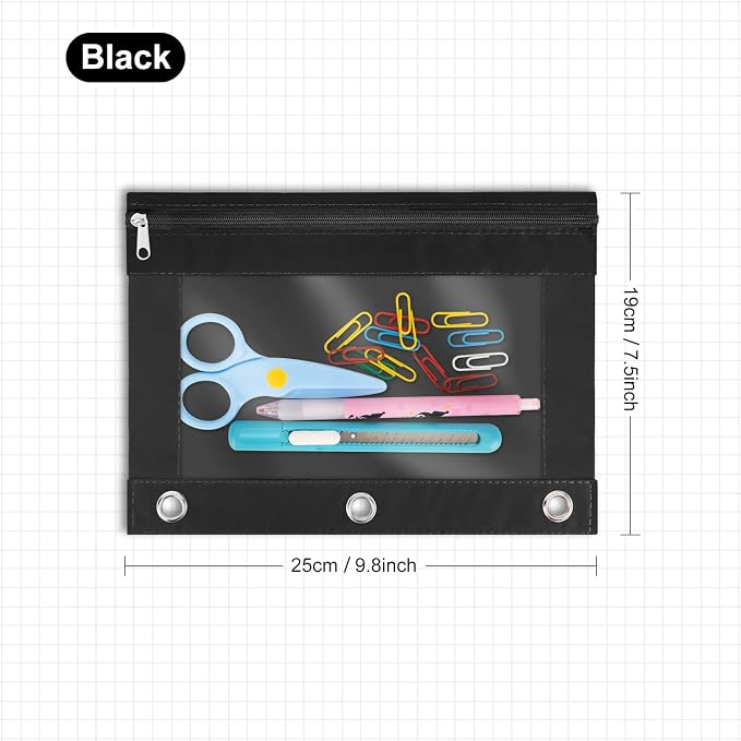IKAYAS 30 Pack Pencil Pouch for 3 Ring Binder with Zipper, Black | Pencil Pouches Pencil Bags for Classroom bulk Pencil Box Pencil Case for Storing School Students Teacher Supplies