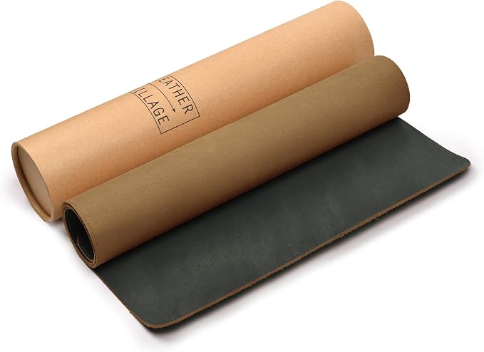 LEATHER VILLAGE Real Leather Desk Pad 3mm Thick Double Layer Desk Mat Olive | 32''x16'', Cover Blotter Large Full Grain Protector for Keyboard, Mouse & Laptop, Office Table Mat & Desktop Accessories
