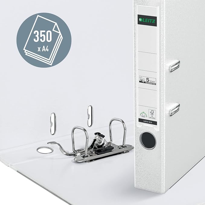 Leitz Quality Folder 180° Plastic, Pack of 20, the Original, DIN A4 Lever Arch File 5.2 cm, Slim, Plastic Folder with PP Laminated Cover, with 180° Mechanism, White, 10155001