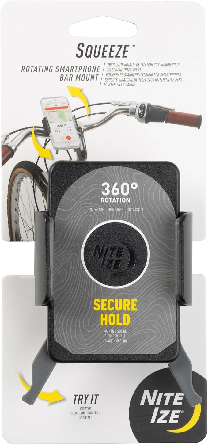 Nite Ize Squeeze Rotating Smartphone Bar Mount, Universal Bike Phone Holder For Bar or Stem, Compatible With MagSafe iPhone 12 Pro Max/Mini/Galaxy/Edge/Google Pixel and more