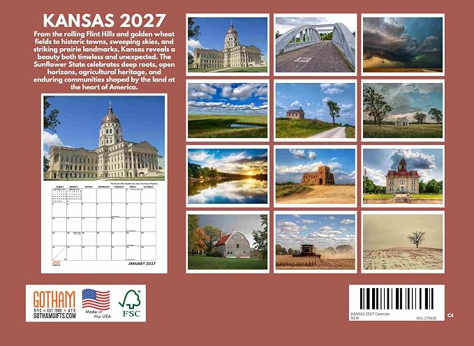 Kansas Calendar 2027 Monthly Wall Calender 12 Month