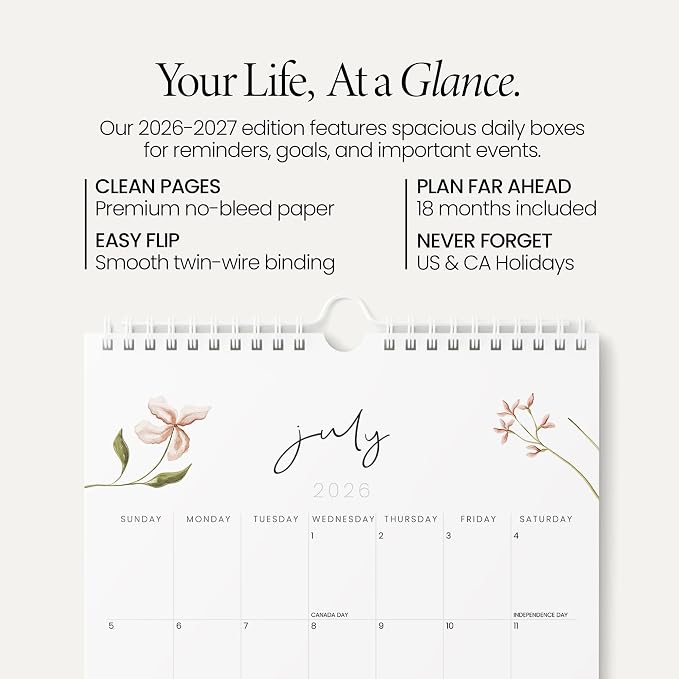 Karto Wall Calendar 2026-2027 11x17 in - Flowers | July 2026 to December 2027, Vertical, Boosts Productivity, Easy Monthly Planning