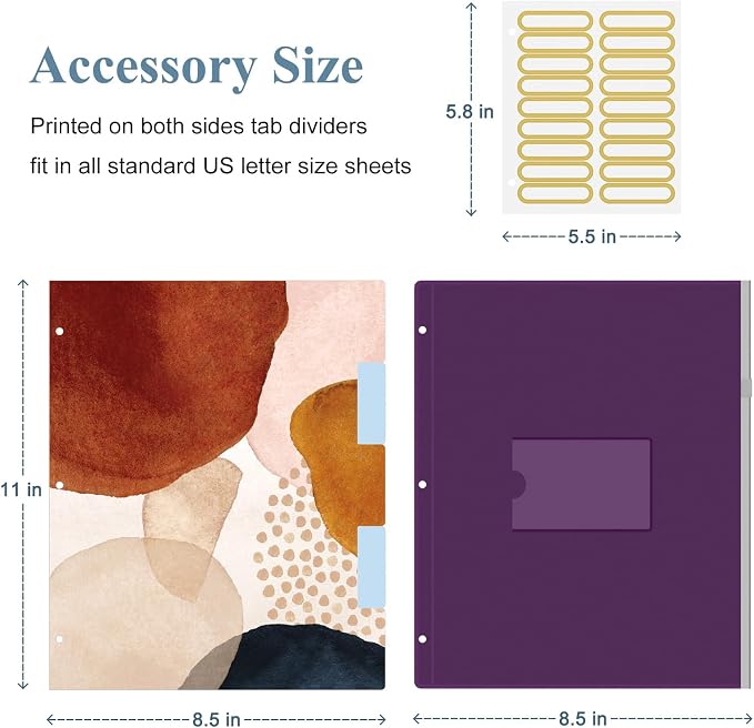 3 Ring Binder, 1 Inches Round Ring Binder with Clipboard, Dividers Tabs, PVC Zipper Bag Sleeves & to Do List Planners for Women, Men, School, Office Supplies, Abstract Art