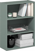 Furinno PASIR Book Shelf, 3-Tier Bookshelf, Storage Shelves Bookcase, 9.7 x 23.7 x 31.5, for Living Room, Bedroom, Home Office, Sage Green