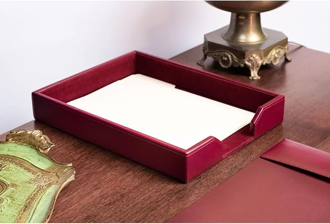 DACASSO Bonded Leather Desk Set - Luxury Leather Desk Pad & Desk Organization Essentials (Burgundy, 5 Piece)