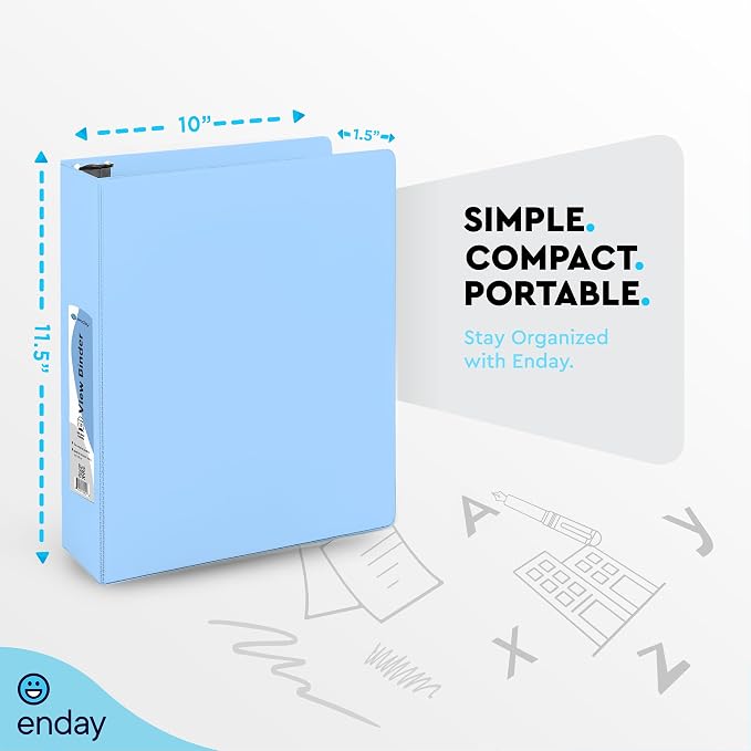 Enday 1.5 Inch Binder - 1.5 Inch 3 Ring Binder, Round Ring Pastel with Clear View Cover for Letter Size 8.5 x 11'' Paper & 2 Inside Pockets, for School Supplies, Office, & Home - 4 Pack